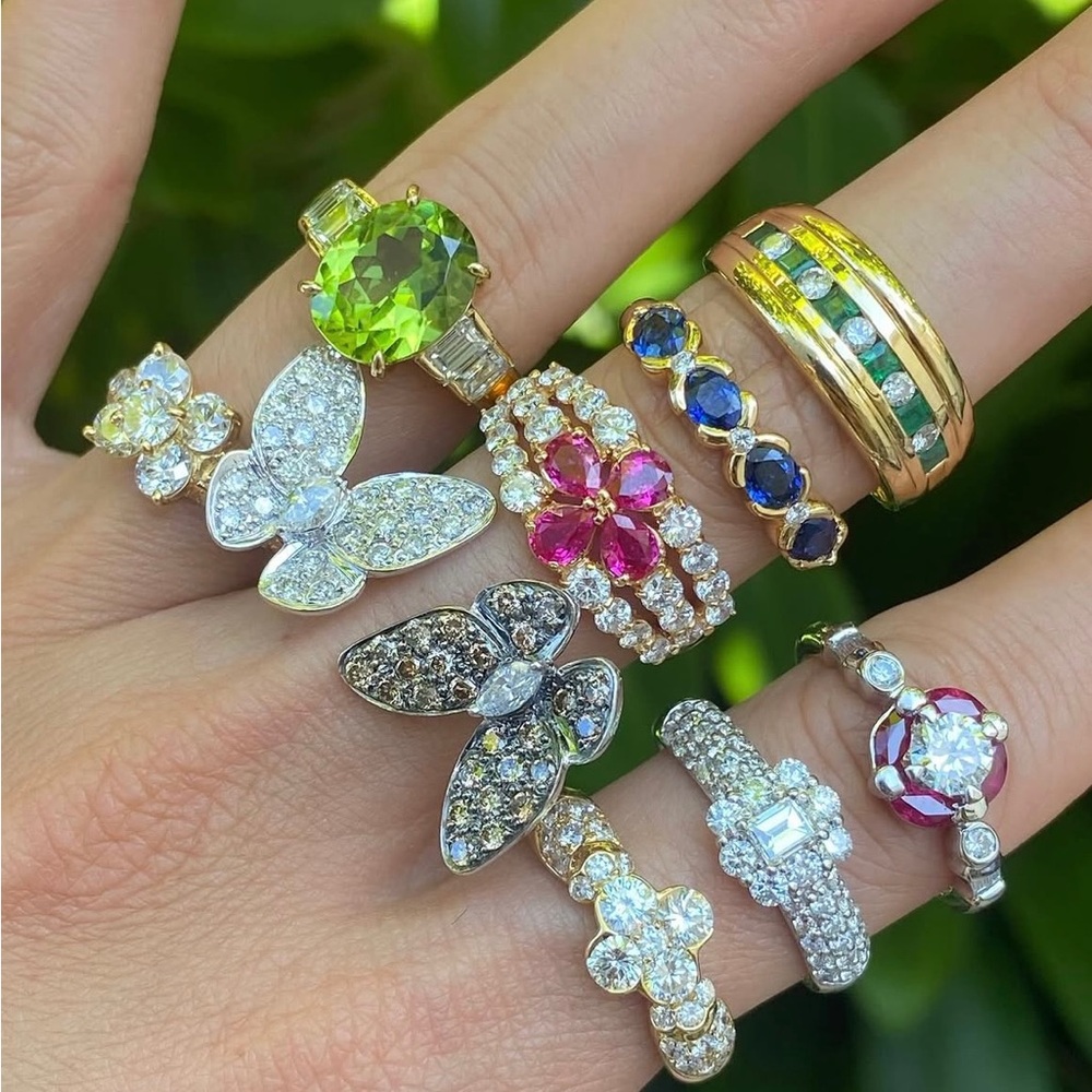Julzgold 14k Natural Baguette Diamond and Peridot Green Ring